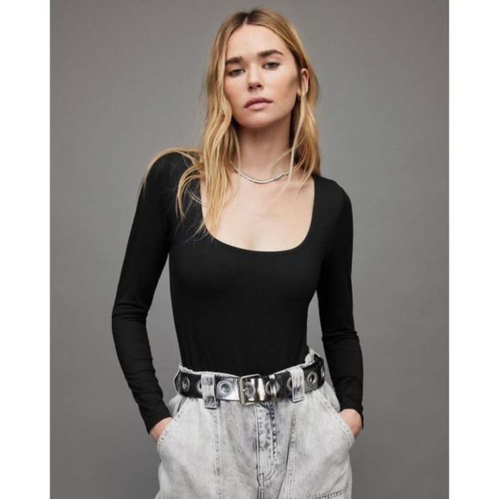 All Saints Black Long Sleeve Bodysuit